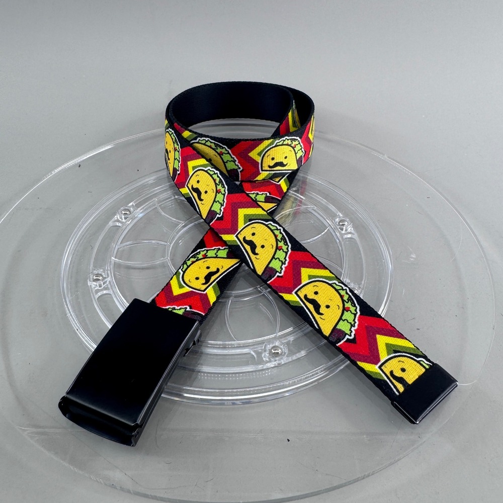 Unisex Taco Mustache Print Web Belt Adjustable Canvas Slider Buckle Multi